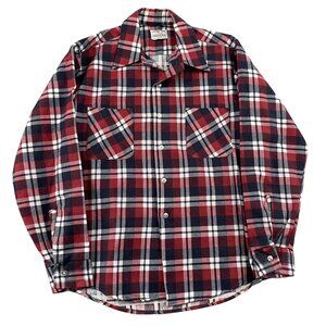 VTG 70s Donlin Flannel Shirt Mens 15 15.5 Permanent Press Plaid Button Down